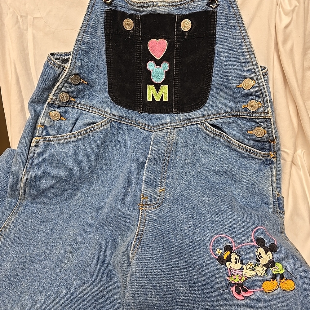 Disney Denim Overalls with Mickey and Minnie Embroidery